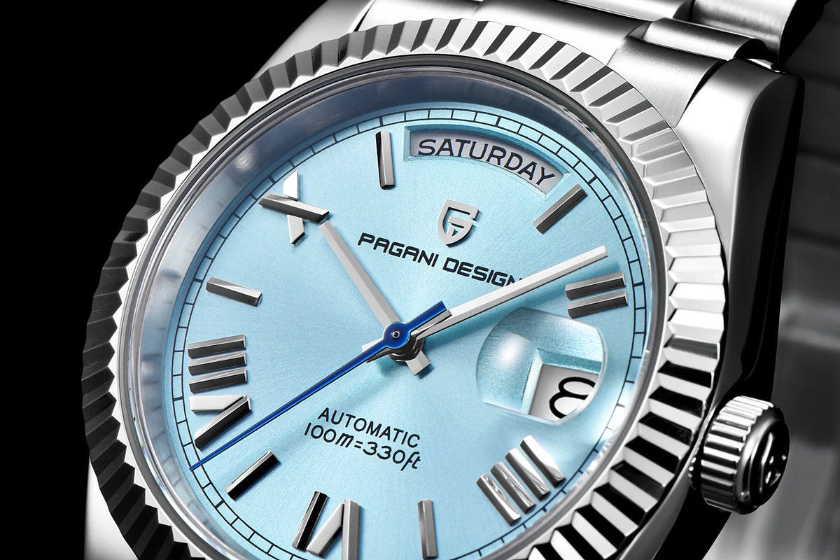 PAGANI DESIGN Luxe herenhorloge met saffierglas, lichtgevende wijzers, roestvrij staal, week- en datumweergave, mechanisch, waterdicht, ST16 herenhorloge