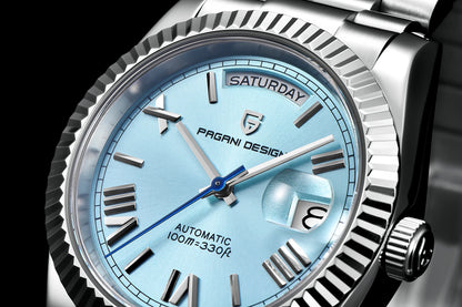 PAGANI DESIGN Luxe herenhorloge met saffierglas, lichtgevende wijzers, roestvrij staal, week- en datumweergave, mechanisch, waterdicht, ST16 herenhorloge