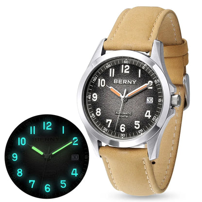 BERNY Automatic Watch Men  ST2130 Luminous Mechanical Wristwatch Sapphire Waterproof 10ATM Top Brand Luxury Watch for Men