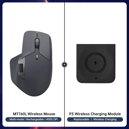 Rapoo MT760/MT760Mini Multi-mode Rechargeable Wireless Bluetooth Mouse Ergonomic 4000 DPI Supports Up to 4 Devices Office Mice