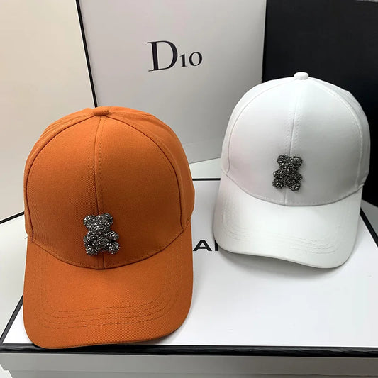 High Quality Fashion Summer Baseball Cap Women Korean Wild Bear Rhinestone Caps SunHats Street Kpop Outdoor Visors Hip Hop Hat