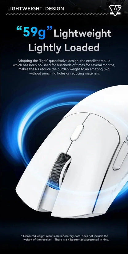 Ултралека мишка ATTACK SHARK R1 59g с PAW3311, 18000DPI, 400IPS, 40G, 1000Hz, три режима, основен чип Broadcom BK3633, 20 милиона кликвания