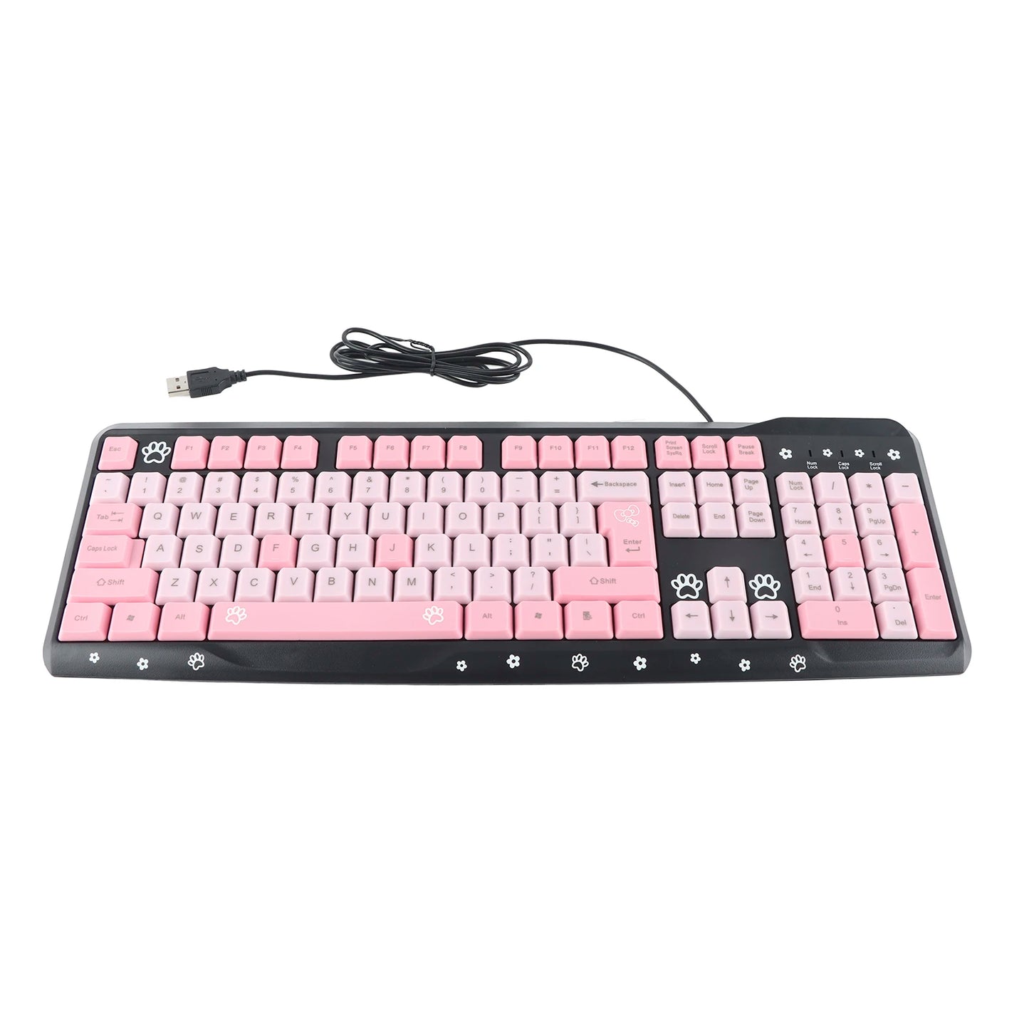 Teclado USB con cable de 104 teclas, ultrafino, con adorable diseño de dibujos animados, ergonómico y Plug and Play para PC y portátiles del hogar