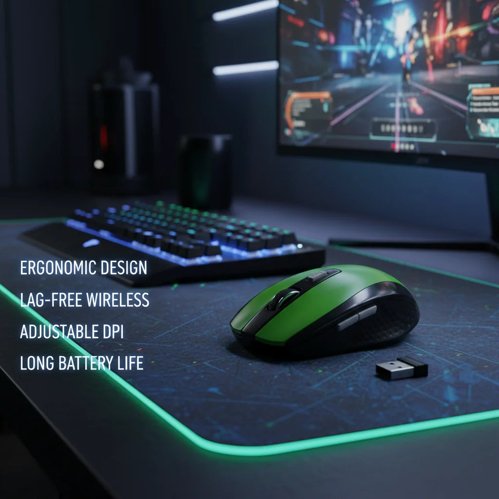 2.4G Wireless Mouse, 7500 DPI, 6 Buttons, 4-Ways Scroll Optical Gaming Mouse, Ergonomic Design For Desktop & Macbook PC Laptop