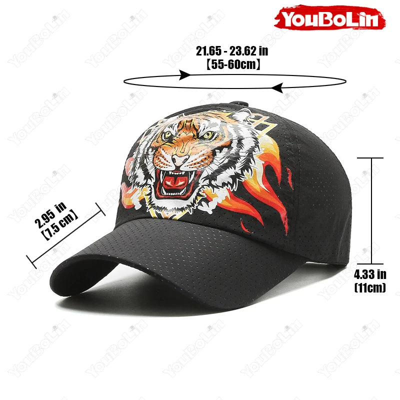 Καπέλο μπέιζμπολ «Outdoor Tiger Face», καλοκαιρινό ύφασμα ταχείας ξήρανσης, σχεδιασμός με πλέγμα και διάτρητα, καπέλο αντηλιακής προστασίας με εθνοτικό μοτίβο