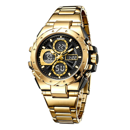 Montre pour homme SMAEL 8160 – Modèle sport militaire, analogique et numérique, en acier inoxydable – Étanche, avec affichage LED, alarme, chronographe et chronomètre