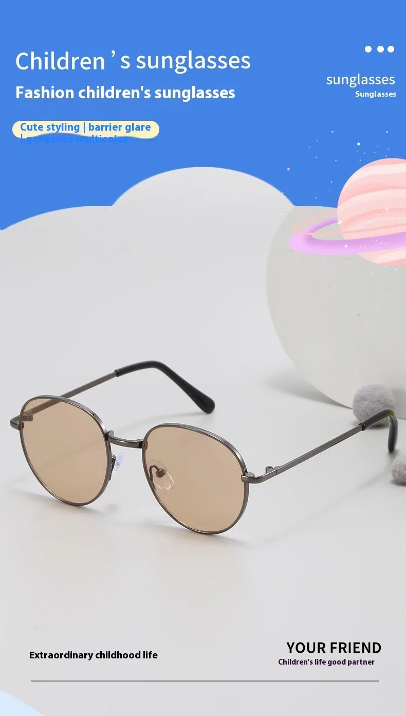 2025 New Straight Metal Sunglasses Boys And Girls, Small Oval Children's Glasses For Babies