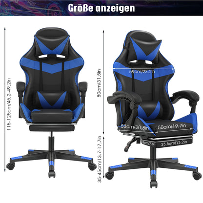 Gaming Massage Chair, Computer Chair + Footrest and Lumbar Support, Height Adjustable Gaming Chair + 360°-Swivel Seat + Headrest