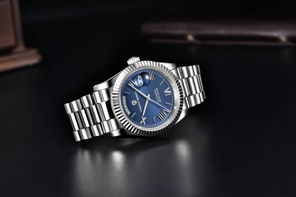 PAGANI DESIGN Luxe herenhorloge met saffierglas, lichtgevende wijzers, roestvrij staal, week- en datumweergave, mechanisch, waterdicht, ST16 herenhorloge