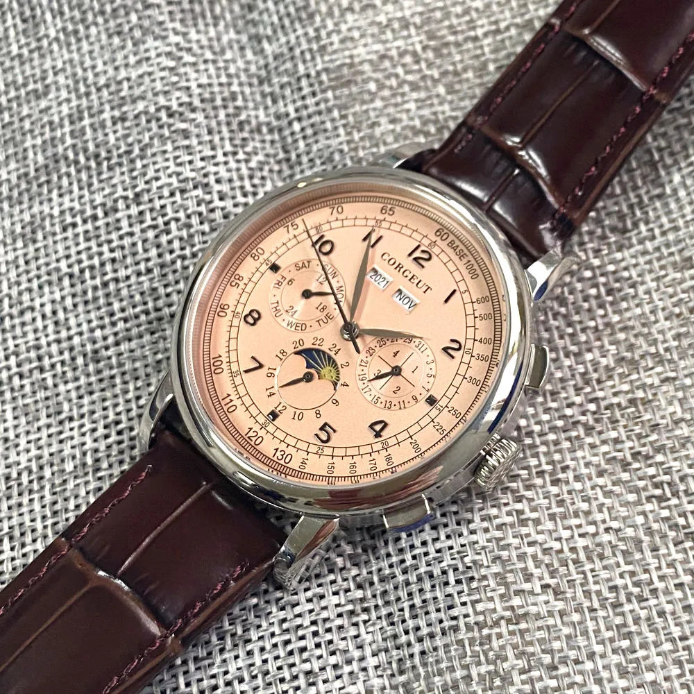 Avtomatska moška ura Multification z datumom, dnevom, mesecem in letom, mehanska moška ura iz 316L, polirano ohišje, indikator dan/noč, 42mm