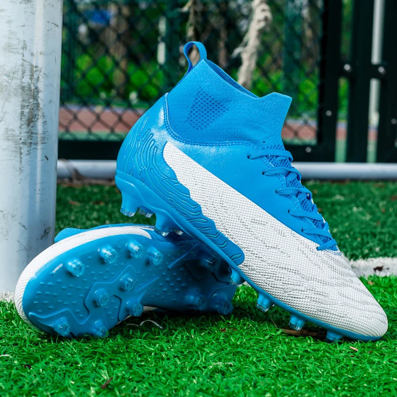 Chaussures de Football noires pour hommes, crampons AG/FG, bottes d'entraînement pour hommes, chaussures de Sport à cheville haute, baskets pour enfants et adultes 35-45