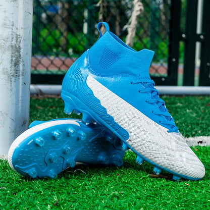 Chaussures de Football noires pour hommes, crampons AG/FG, bottes d'entraînement pour hommes, chaussures de Sport à cheville haute, baskets pour enfants et adultes 35-45