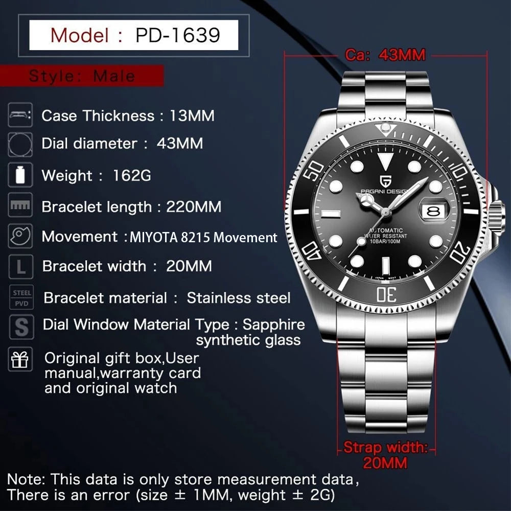 PAGANI DESIGN New Men Mechanical Wristwatch Luxury Ceramic Bezel Automatic Watch Sapphire Glass Watch for Men Relogio Masculino