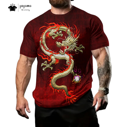 Pánská trička s motivem draka, tričko s krátkým rukávem, módní streetwear, tričko s kulatým výstřihem, trendové zvířecí motivy, 3D tisk, volný střih, univerzální pánské oblečení