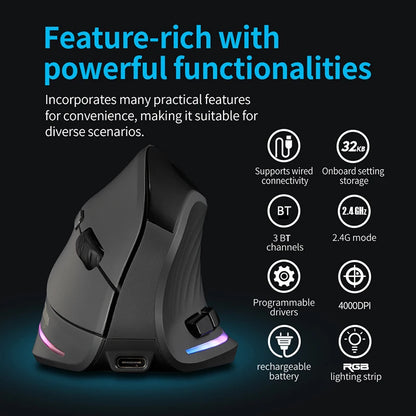 Rechargeable Wireless Vertical Mouse With Screen Display Ergonomic Mice 6 Button Programmable Gaming Mouse for Gamer Desktop