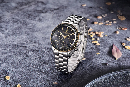 Montre pour homme PAGANI DESIGN « New Moon » – Montre à quartz de luxe, chronographe, verre saphir avec traitement antireflet, lunette en céramique, aiguilles luminescentes