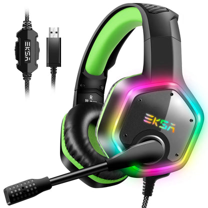 EKSA E1000 USB Gaming Headset for PC, PS4 & PS5, 7.1 Surround Sound Gaming Headset with Noise Cancelling Microphone, RGB Wired Gaming Headphones