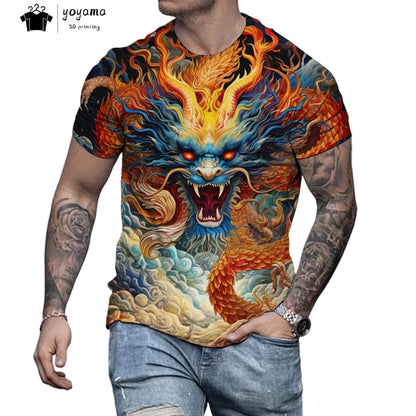 Pánská trička s motivem draka, tričko s krátkým rukávem, módní streetwear, tričko s kulatým výstřihem, trendové zvířecí motivy, 3D tisk, volný střih, univerzální pánské oblečení