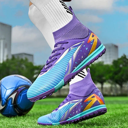 Nouvelles chaussures de football pour hommes, antidérapantes, pour futsal, à haute cheville, pour intérieur et extérieur, chaussures de sport de haute qualité, bottes de football ultralégères antidérapantes