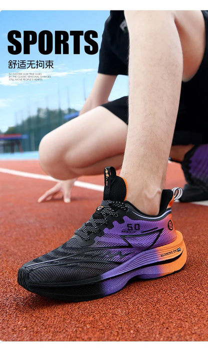 Men Sport Shoes Professional Cushioned Carbon Plate Running Shoes Breathable Lace-up Casual Sneakers Marathon Athletic Footwear