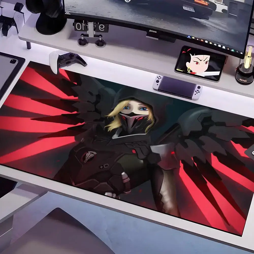 Overwatch-musemåtte i flere størrelser – stor firkantet måtte til computer, kontor og gamingbord, skridsikker musemåtte i gummi