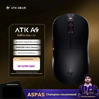Rato Gaming Sem Fios ATK A9 com Tecnologia NearLink, Ergonómico PAW3395, Tri-Mode Bluetooth de Baixa Latência para Esports e PC