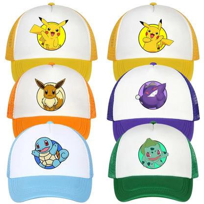 Pokemons Baseball Cap Cartoon Anime Charmander Pikachu Squirtle Headwear Summer Adjustable Breathable Mesh Hats Birthday Gift