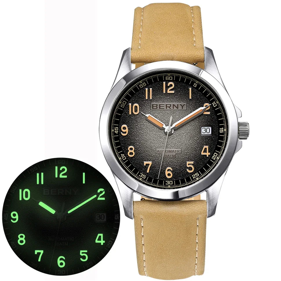 BERNY Automatic Watch Men  ST2130 Luminous Mechanical Wristwatch Sapphire Waterproof 10ATM Top Brand Luxury Watch for Men