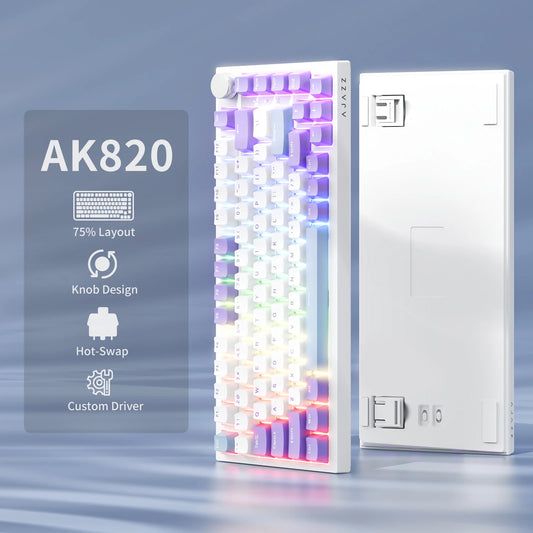 AJAZZ AK820 75% kabelgebundene mechanische Tastatur: Hot-Swap-fähig, RGB-/Weiß-/Eisblau-Hintergrundbeleuchtung, Steuerung per Lautstärkeregler | Für Büro & Gaming