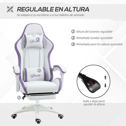 Vinsetto Gaming Chair PU Leather Gamer Chair Adjustable Height Reclining 135° Headrest and Footrest 65X65X121-129 cm White