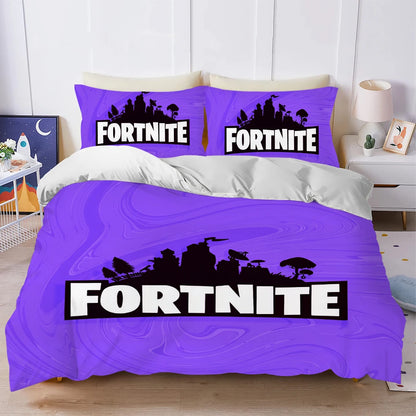 Battle Game F-Fortnite Bettbezug-Set, weich gewaschen, 3-teilig, sommerlich komfortabel, für Studentenwohnheim, Zuhause und Babybettwäsche, Bestseller
