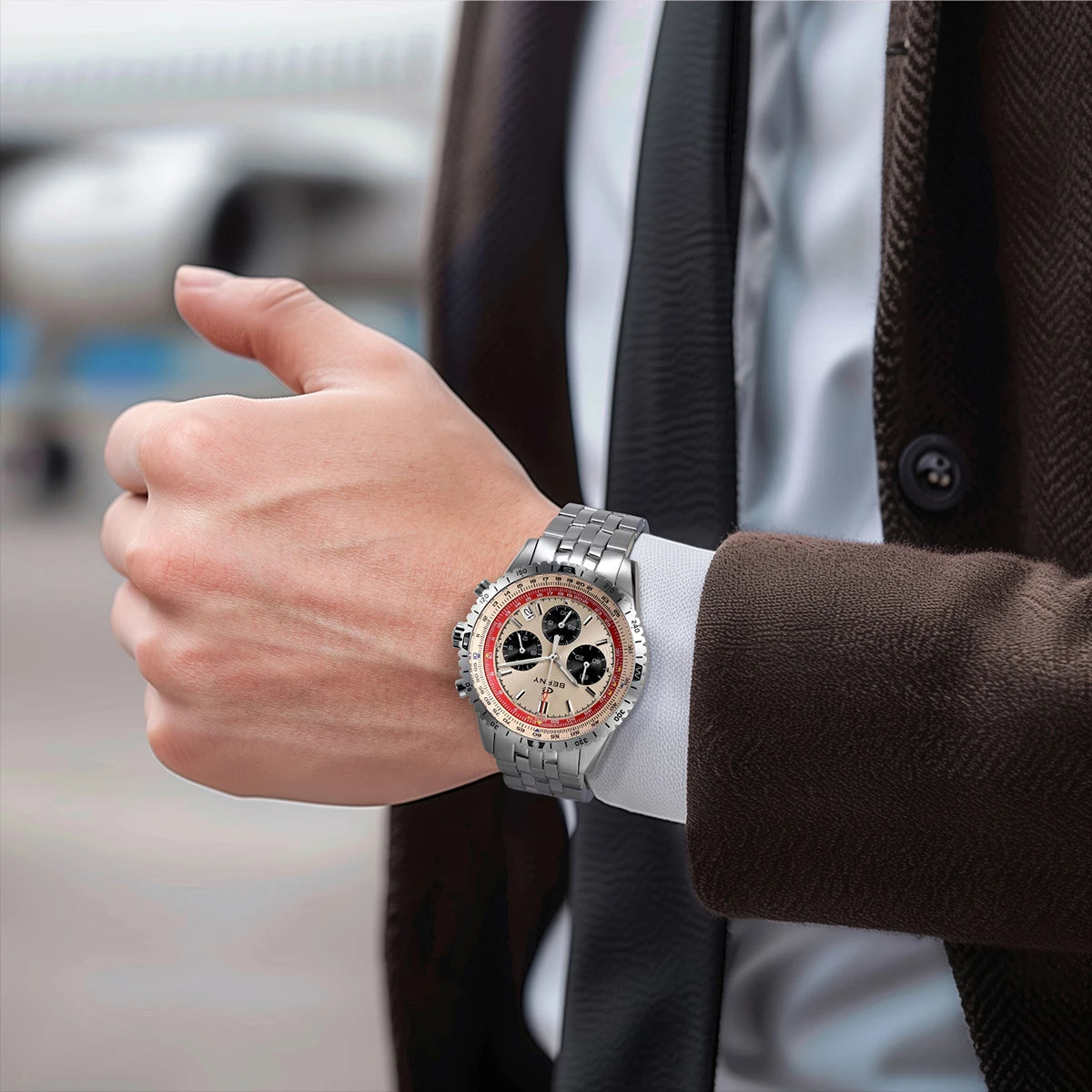 Pánske chronografické hodinky BERNY – Multifunkčné quartzové hodinky v leteckom štýle s ukazovateľom dátumu, zafírovým sklom a vynikajúcou luminiscenciou – Luxusné náramkové hodinky pre mužov