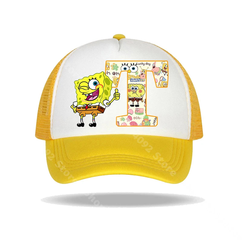 Καπέλο μπέιζμπολ SpongeBob SquarePants για παιδιά και ενήλικες με τυπωμένα γράμματα, καπέλα ηλίου, anime, καρτούν, ρυθμιζόμενα καπέλα με γείσο, καλοκαιρινό καπέλο για καθημερινή χρήση, νέο
