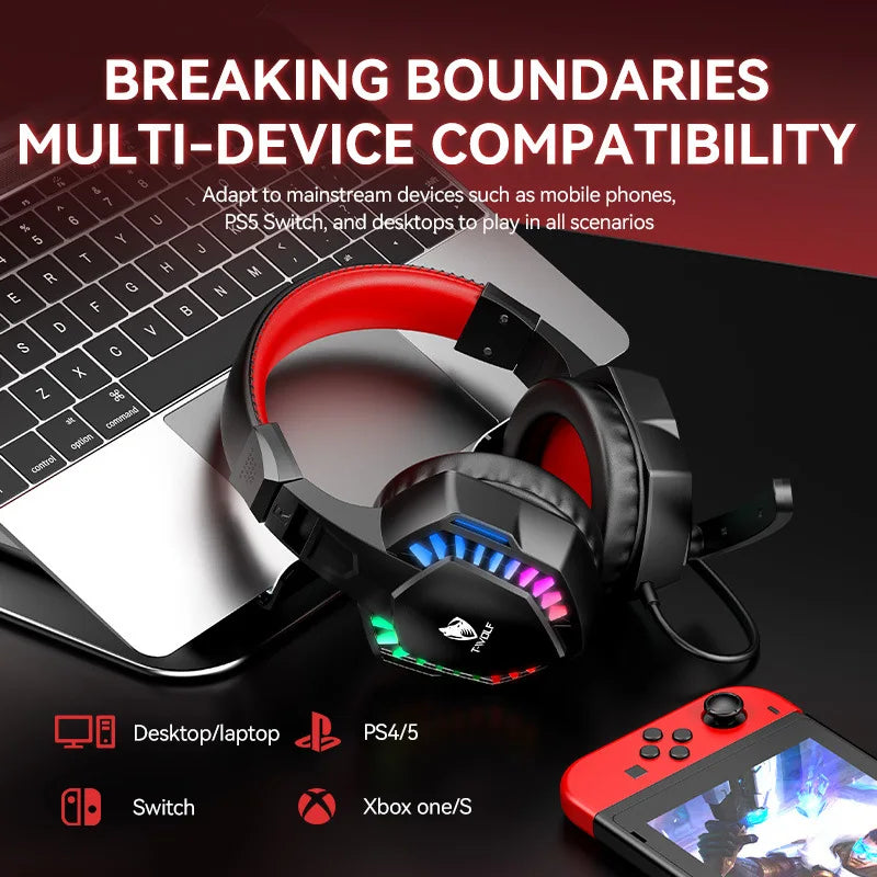 H120 RGB LED Light Wired Headphones USB 3.5mm Audio Interface Bass Stereo Sound Gaming Headsets with High Sensitivity Microphone