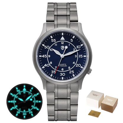 BERNY Titanium herenhorloge met kwartsmechanisme, AR-coating, saffierglas, modieus polshorloge, lichtgevend, VH31, ultradun polshorloge, waterdicht tot 5 ATM