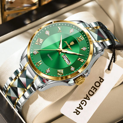 Reloj para hombre POEDAGAR, modelo de lujo original, resistente al agua, luminiscente, con indicador de fecha y día, estilo elegante, caja de acero inoxidable, mecanismo de cuarzo, ideal para el trabajo.