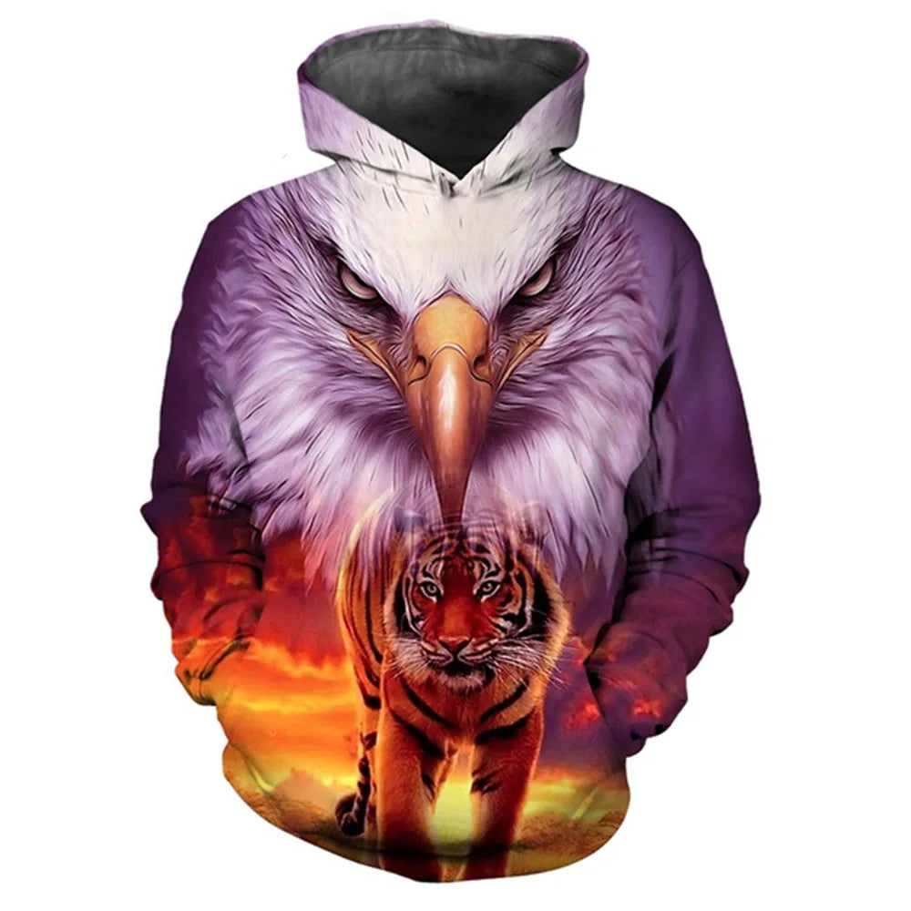 Animal Tiger Eagle Wolf 3D Print Men Women Loose Hoodie Casual Oversized Pullover Popular Fashion Sweatshirt Trend Men's Clothing
