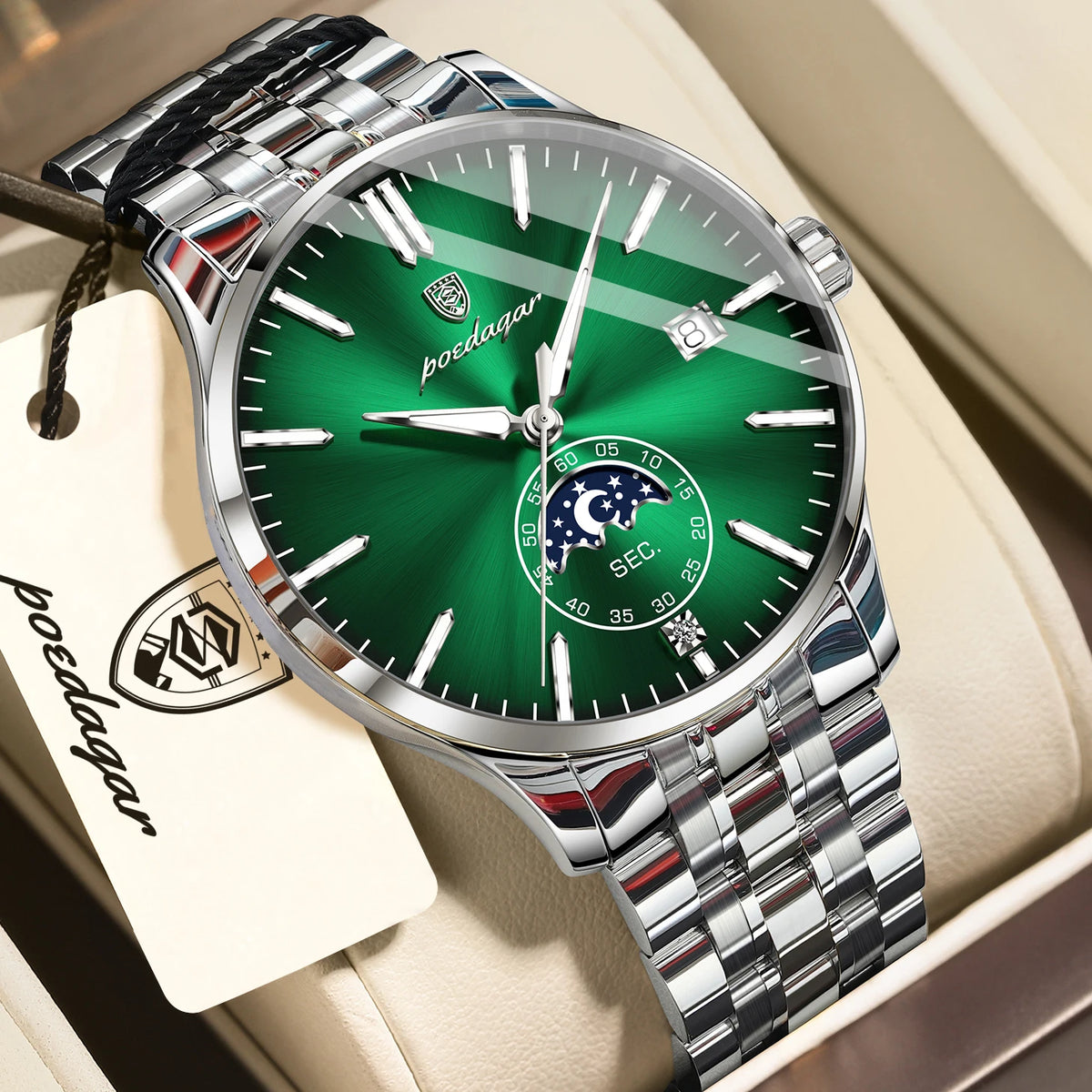 Reloj de lujo para hombre POEDAGAR, estilo informal, de acero inoxidable, de cuarzo, resistente al agua, luminiscente, con fecha, elegante.