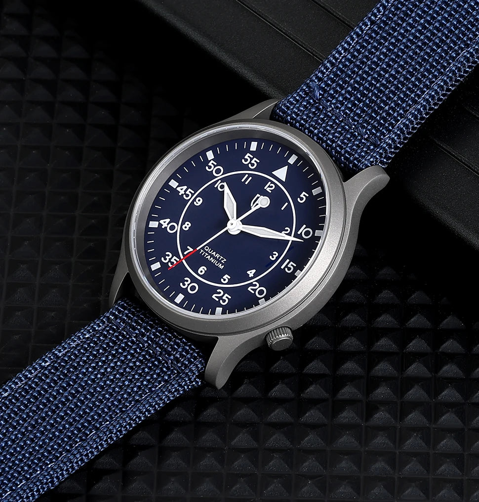 BERNY Titanium herenhorloge met kwartsmechanisme, AR-coating, saffierglas, modieus polshorloge, lichtgevend, VH31, ultradun polshorloge, waterdicht tot 5 ATM