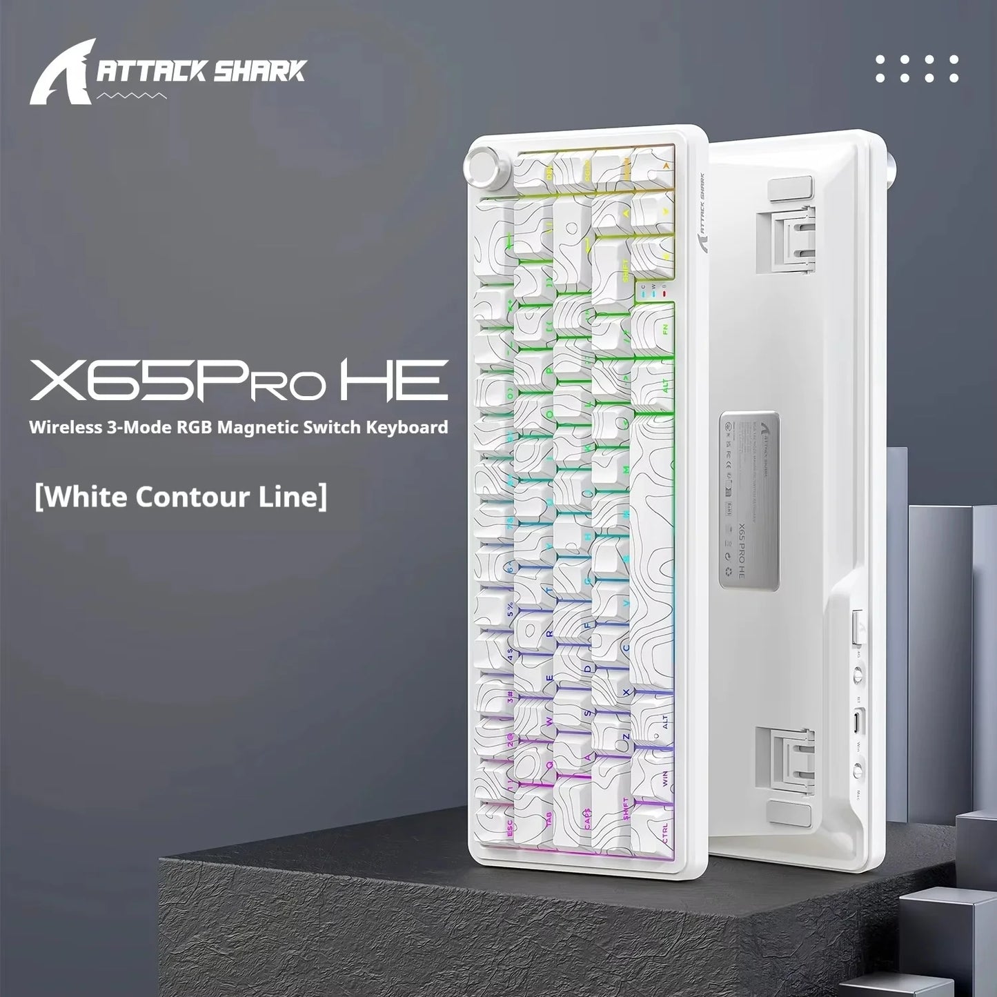 Tastiera gaming wireless Attack Shark X65 PRO HE con switch magnetici, 8K RT 0.001mm, incisione laterale, Bluetooth, per Windows, Mac e PC