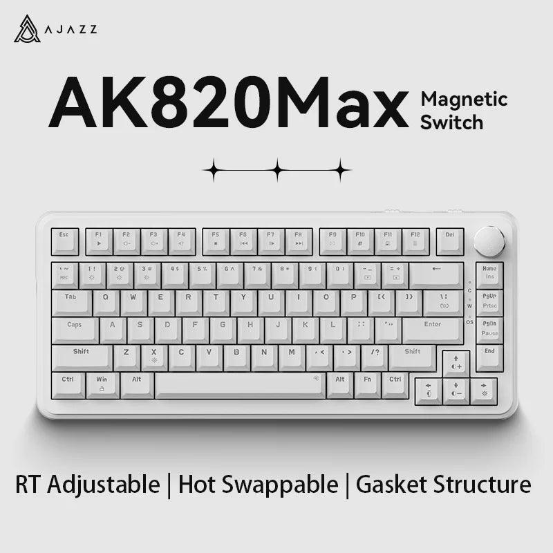 AJAZZ AK820 MAX Magnetic Switch Mechanical Gaming Keyboard, Wired 75% RGB Gasket Mechanical Keyboard with Type-C, Hot-Swappable PBT Keycaps, 8000Hz Polling Rate