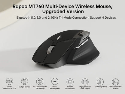 Rapoo MT760/MT760Mini Multi-mode Rechargeable Wireless Bluetooth Mouse Ergonomic 4000 DPI Supports Up to 4 Devices Office Mice