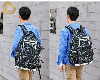 Red Jade F-Fortnited Battle Royale Backpack with USB Charging Anime Figures Study Stationery Compartment for Students Mochila