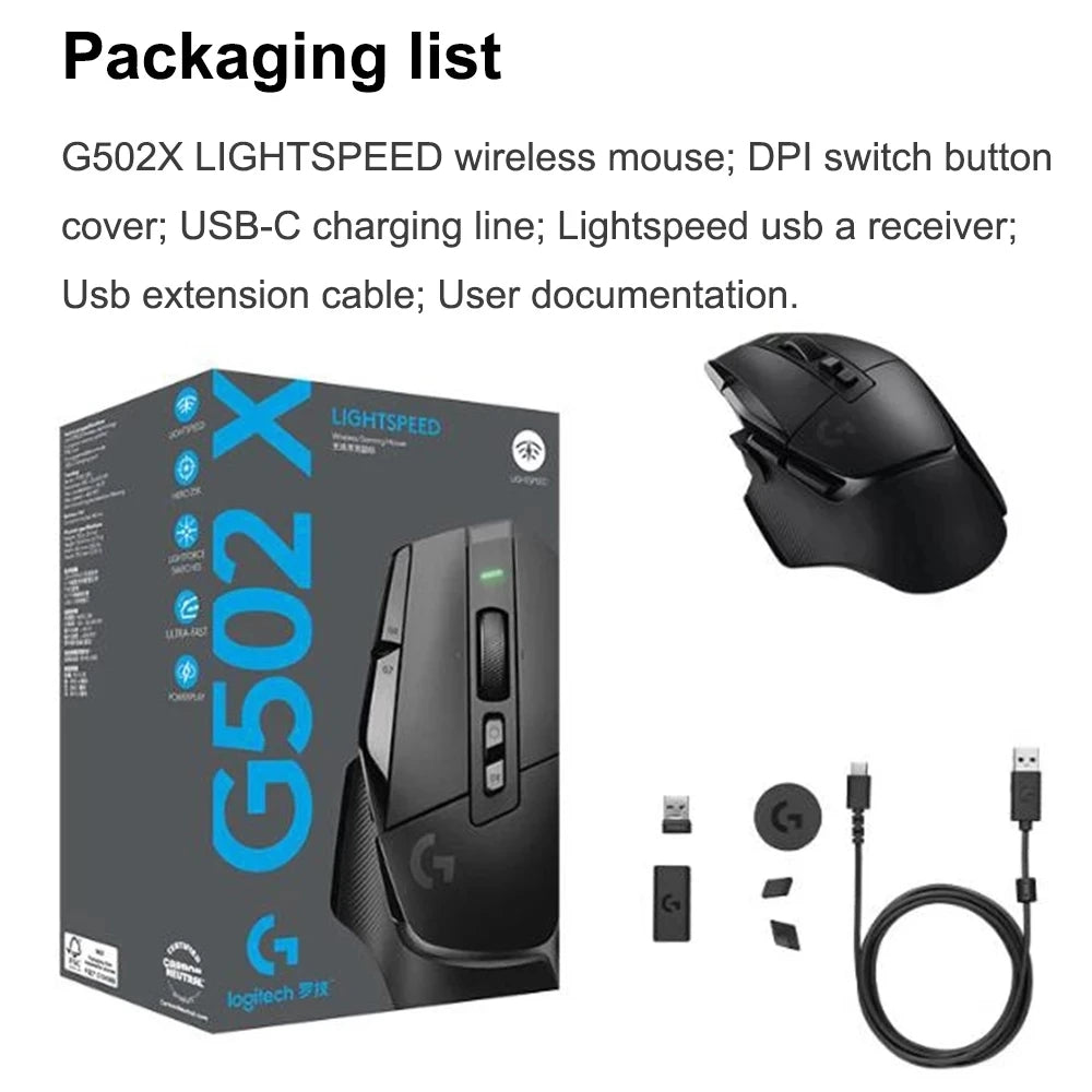 Logitech G502 X Lightspeed Wireless Gaming Mouse LIGHTFORCE hybrid optical-mechanical switches HERO 25K gaming sensor compatible New