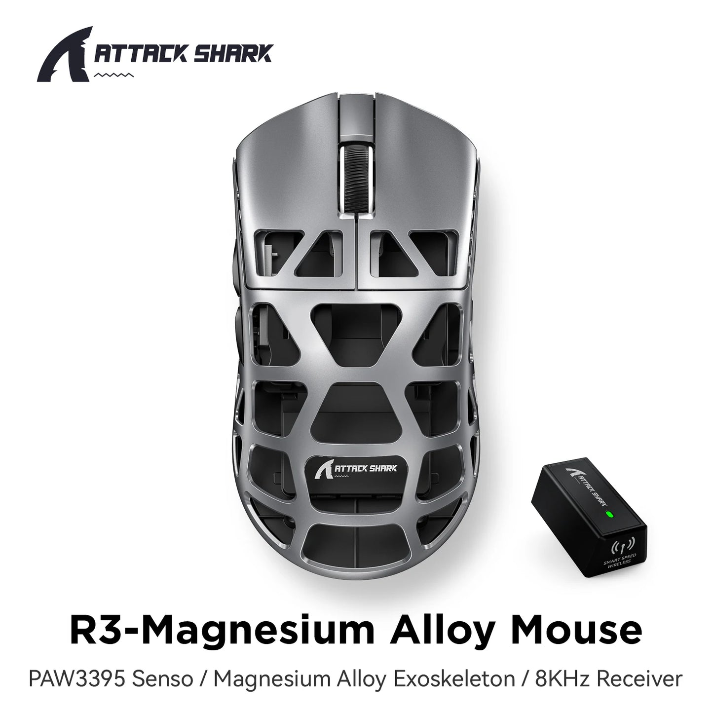 ATTACK SHARK R3 Gaming Mouse Magnesium Alloy Honeycomb, Ultra-Lightweight 8K Hz, PAW3395 Sensor, 26000 DPI, Ergonomic Shell