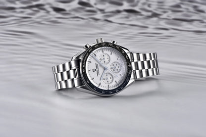 Montre pour homme PAGANI DESIGN « New Moon » – Montre à quartz de luxe, chronographe, verre saphir avec traitement antireflet, lunette en céramique, aiguilles luminescentes