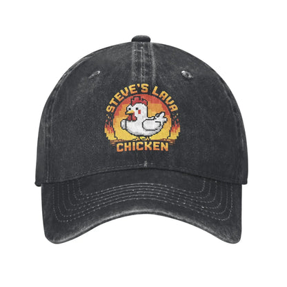 Unisex Chicken Jockey Lava Chicken Print Steves Hat Fashion Distressed Washed  Baseball Cap Adjustable