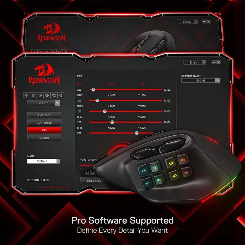 Redragon M811 Aatrox MMO Gaming Mouse, 15 Programmable Buttons Wired RGB Gamer Mouse with Ergonomic Natural Grip Build