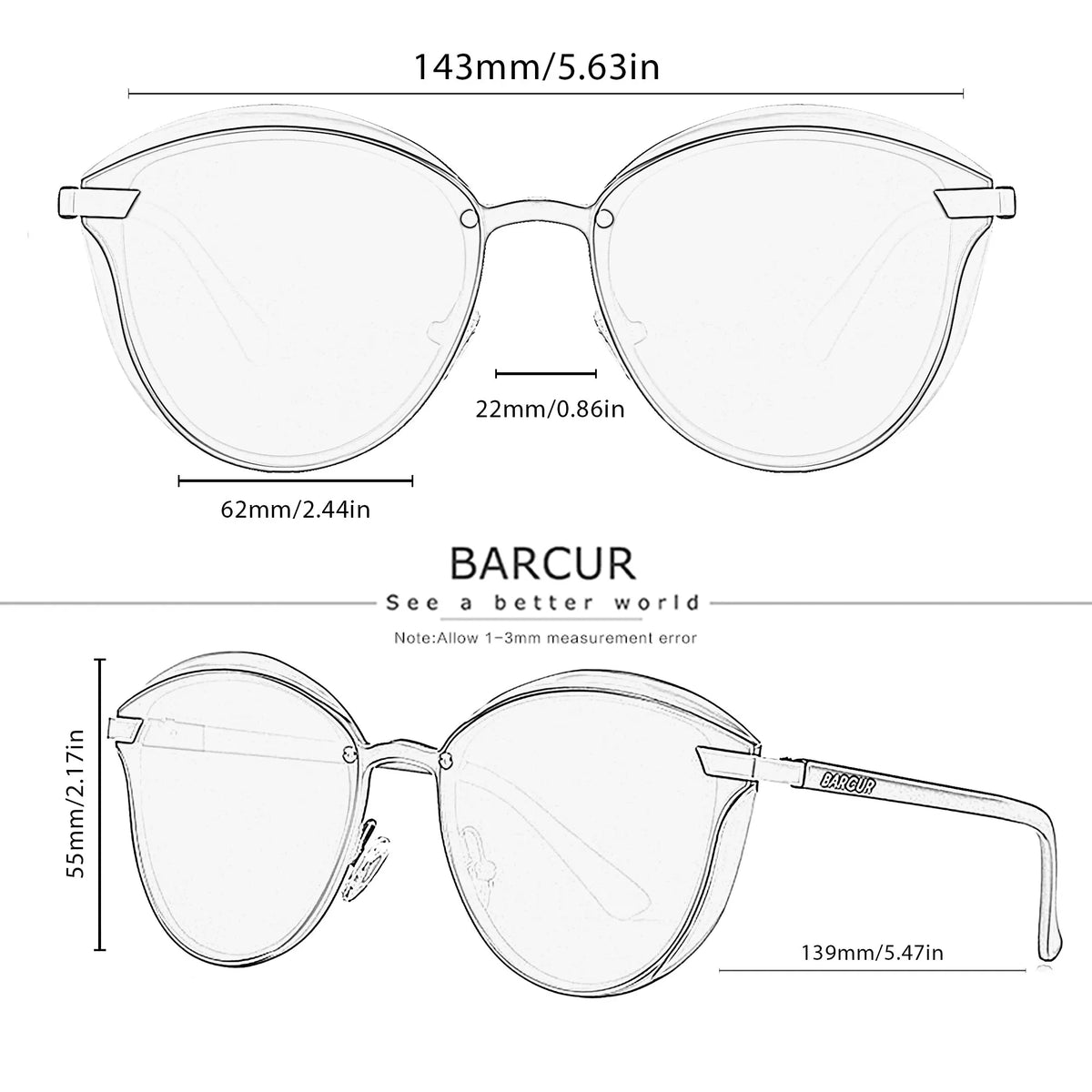 BARCUR Style Polarized Sunglasses For Women Catmore Round Sun Glass Ladies Woman Eyewear Accessory UVAB Protection