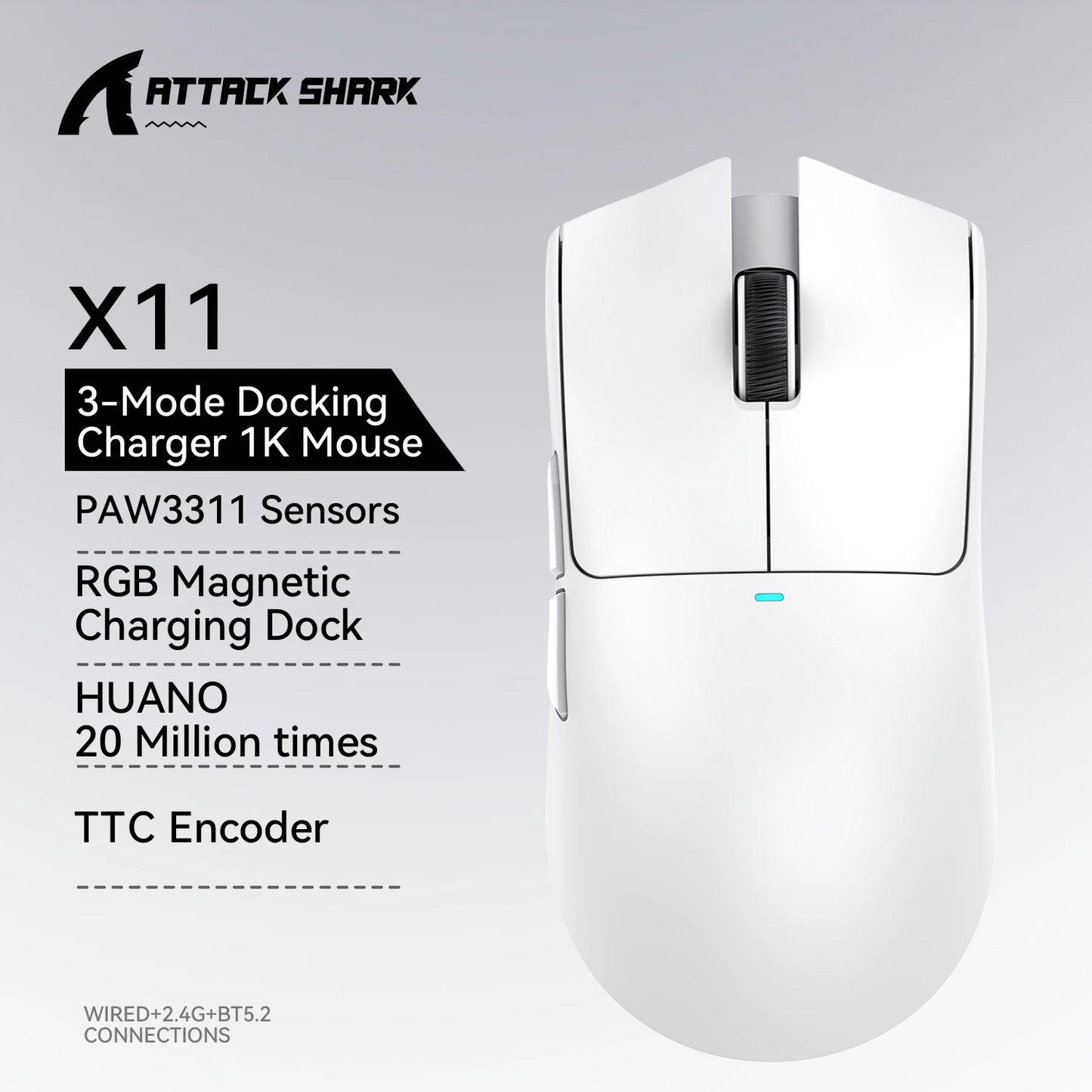 ATTACK SHARK X11 SE Wireless Gaming Mouse 22000 DPI, PixArt PAW3311 Sensor, BT/2.4G/Wired, 59g Lightweight, 2000W Clicks